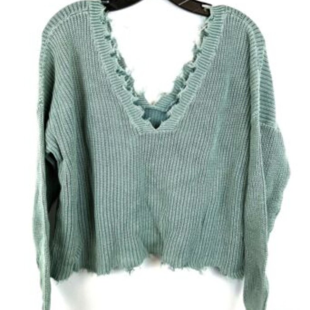 American Rose Women’s Teal V Neck Long Sleeve Sweater Size Small
